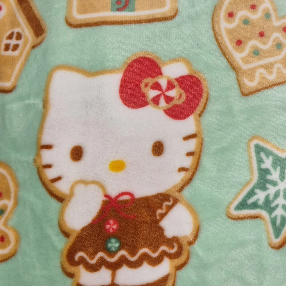 Hello Kitty Gingerbread Chritmas Cloud Throw Blanket - Pink and Green